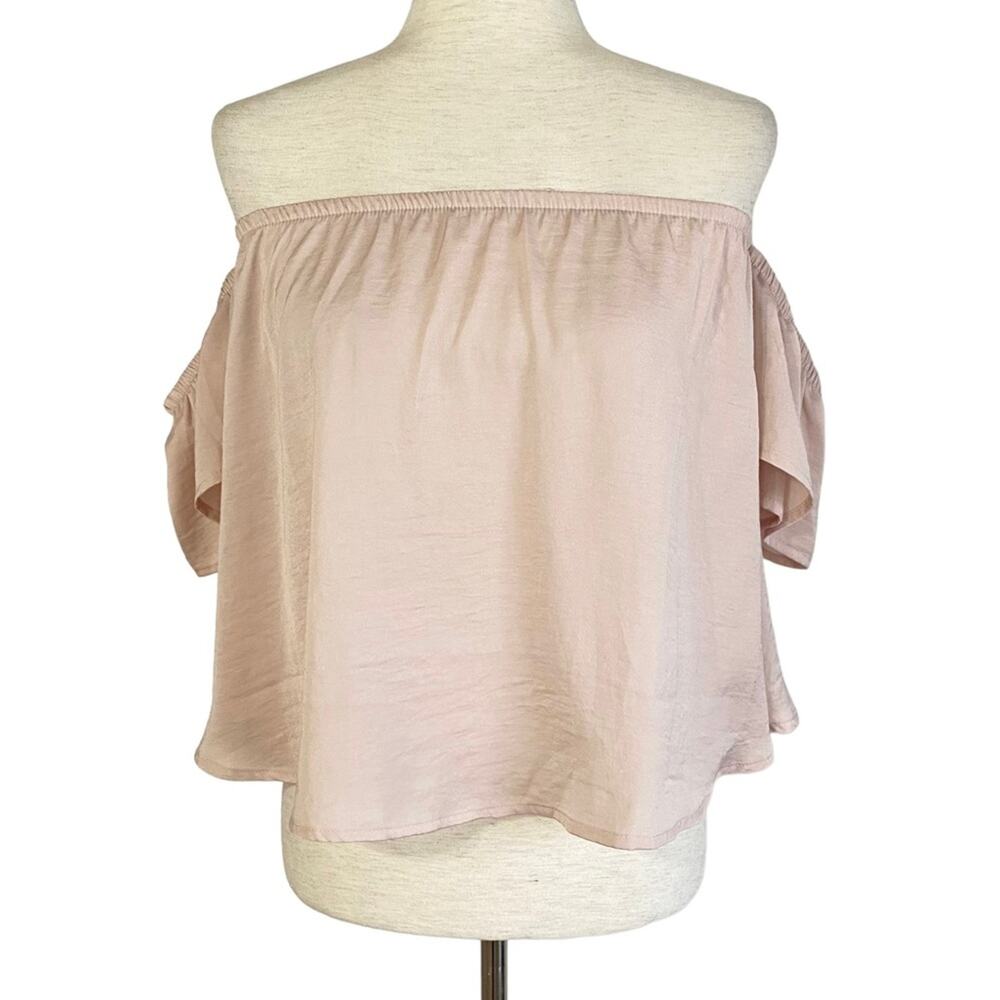 AMERICAN EAGLE Blush Pink Satin Off Shoulder Blouse Size XS Summer Cute Trendy